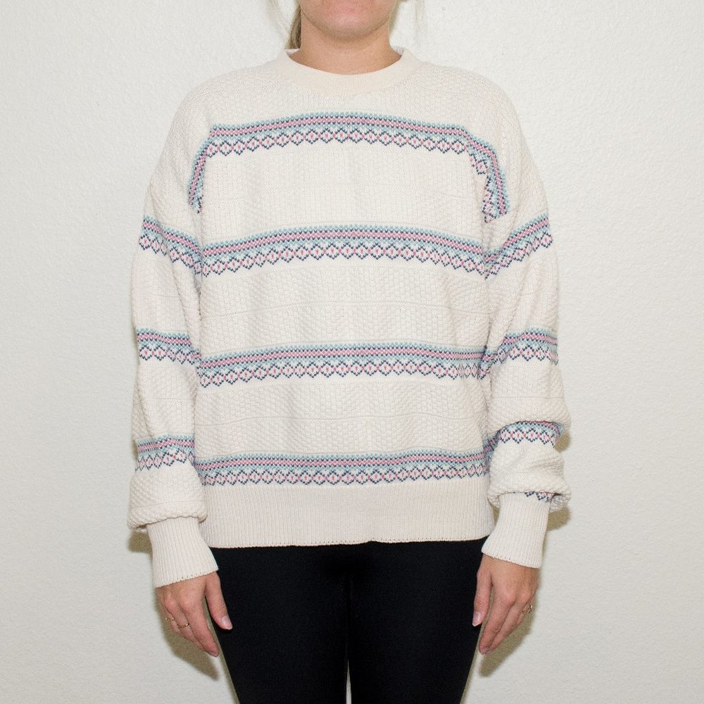 Vintage American Eagle Outfitters Cream Stripe Knit Sweater